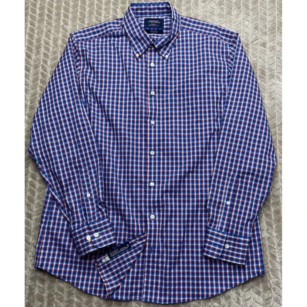 Charles Tyrwhitt Mens L Blue Plaid Weekend‎ Non-Iron Classic Fit Shirt - Picture 3 of 12